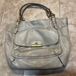 Coach Metallic Gray Satchel with Gold Accents